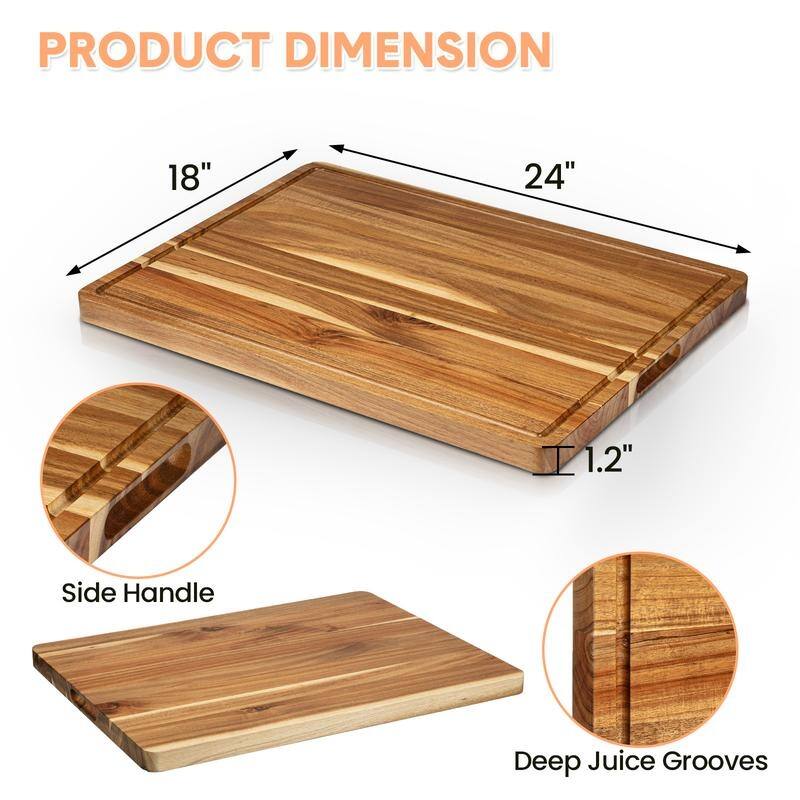 Large Wood Cutting Boards for Kitchen, Butcher Block Chopping Board w/ Juice Groove
