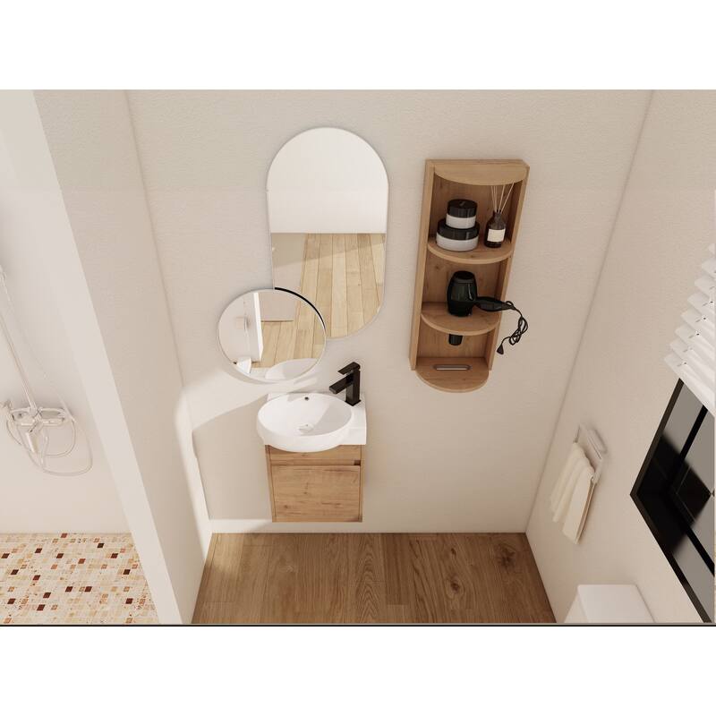 Compact Bathroom Vanity with Sink, Oval Single Ceramic Sink Bathroom Cabinet for Small Bathroom