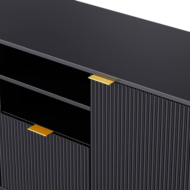 Multifunctional 4-Piece TV Wall Unit with 13 Shelves, 8 Drawers, & 2 Cabinets, Fluted Line Design, for Living Room