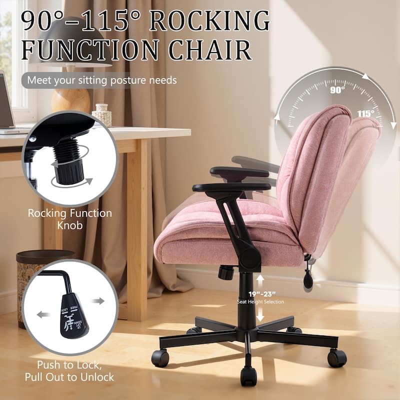 BOSSIN Criss Cross Office Chair with Flip-Up Arms - Wide Seat Desk Chair with Dynamic Airbag Lumbar Support & Wheels