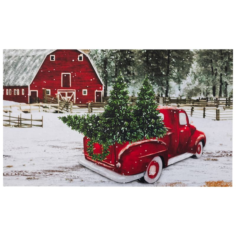 Vintage Pickup Truck Christmas Outdoor Doormat - 17.75" x 29.5"