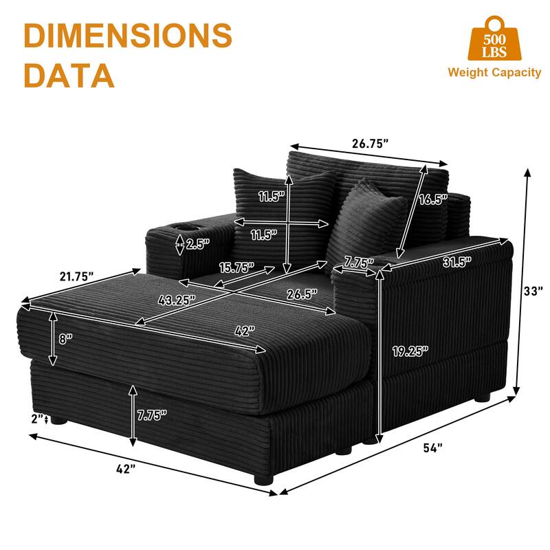 Ouyessir Upholstered Deep Seat Single Sofa with Ottoman for Living Room