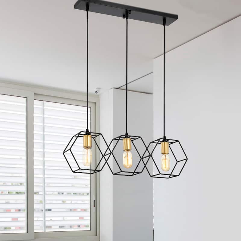 Horatia 24 Inch Clean Modern Industrial Style Matte Black and Satin Gold Finish Ceiling Lighted Chandelier 3-Light
