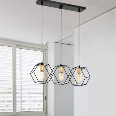 Horatia 24 Inch Clean Modern Industrial Style Matte Black and Satin Gold Finish Ceiling Lighted Chandelier 3-Light