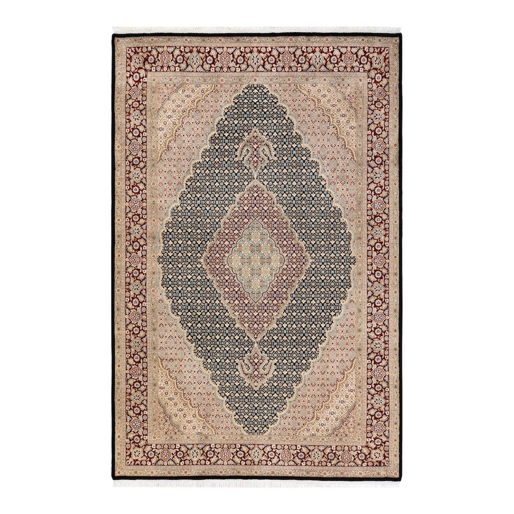 Overton Hand Knotted Wool Traditional Oriental Black Area Rug - 6' x 9'