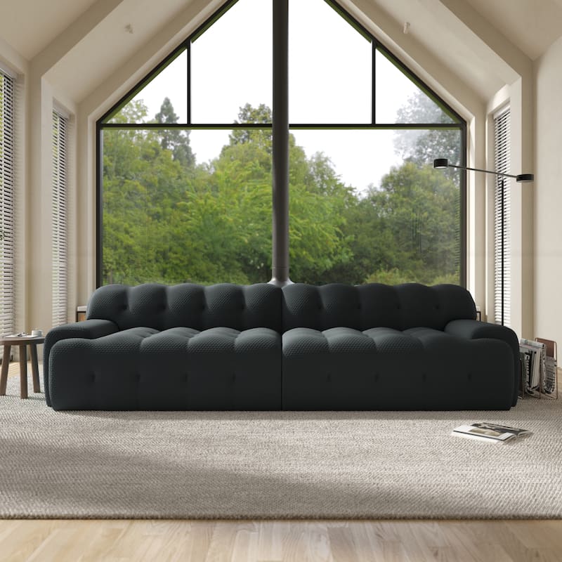 102.4" Cloud Sofa Couch，3-seater Upholstered 3D Textile Material Sectional Sofa For Living Room, Apartment - Black