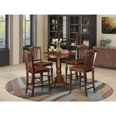 HomeStock 5-Piece Round Mahogany Finish Solid Wood Top Dining table with 4 Chairs with Lattice Back