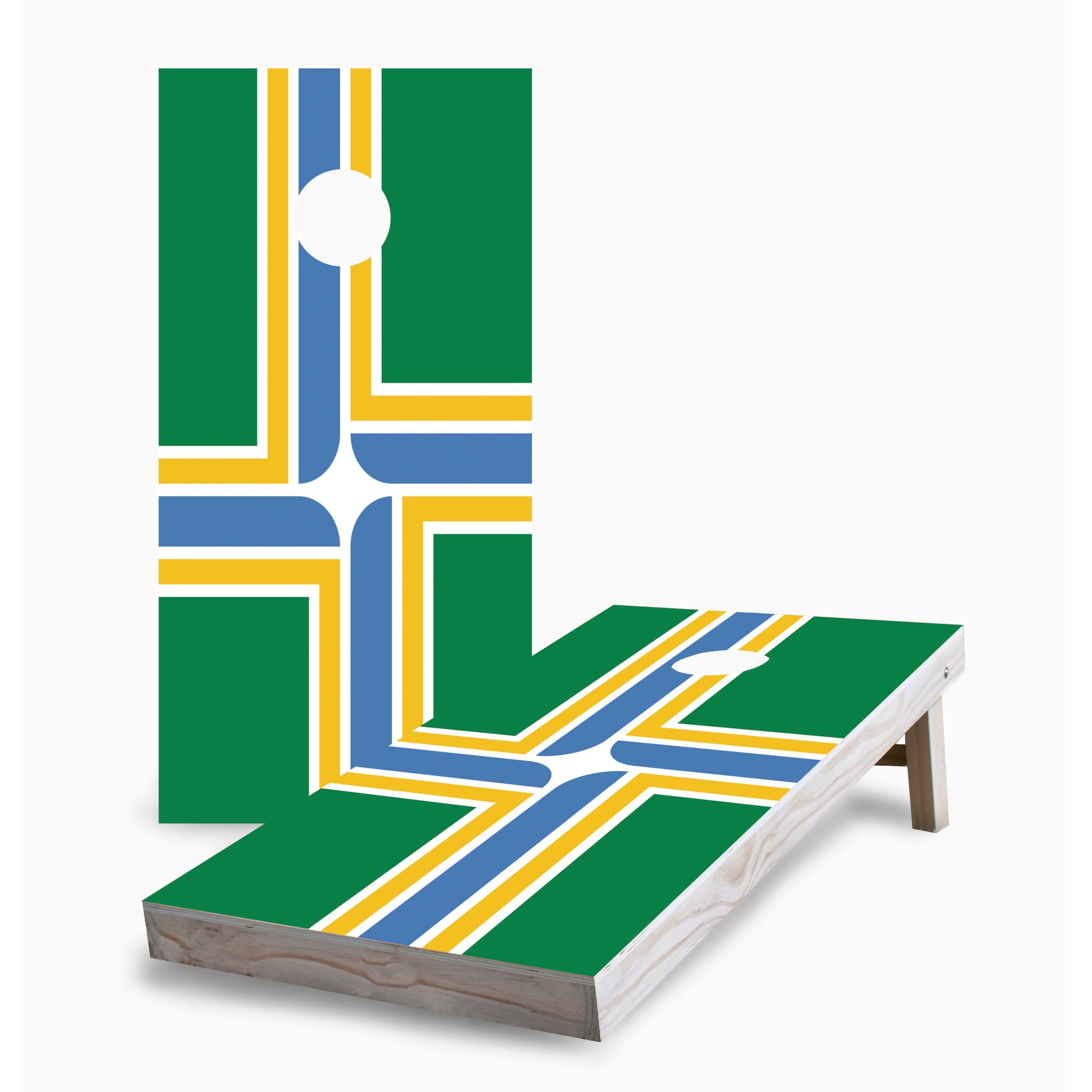Portland City Flag Corn Hole Board Set w Case & Lights