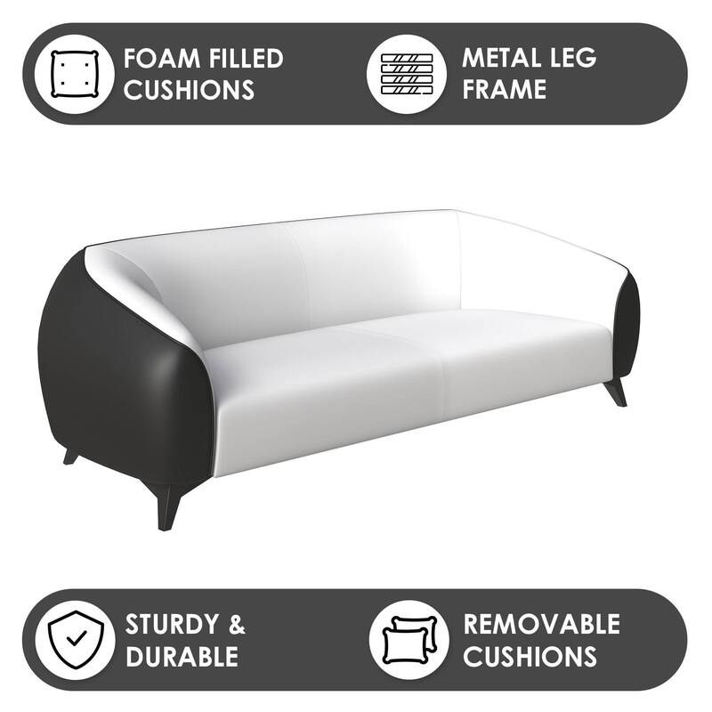 3 Seater Sofa Solid Wood Frame Upholstered in Vegan Leather with Metal Legs Opula Series by LeisureMod