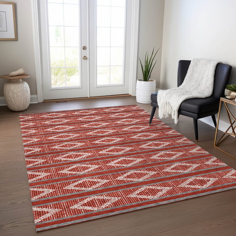 Machine Washable Indoor/ Outdoor Diamond Stripe Chantille Rug - Red - 3' x 5'