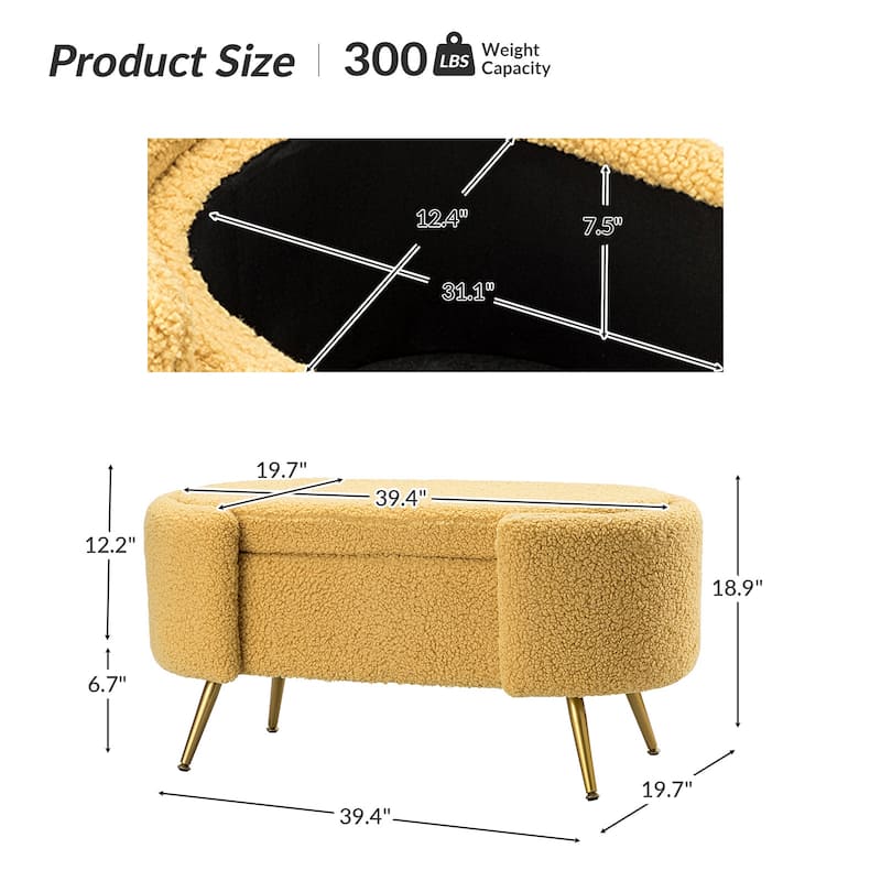 Clara 39.4" Wide Storage Bench with Metal Legs