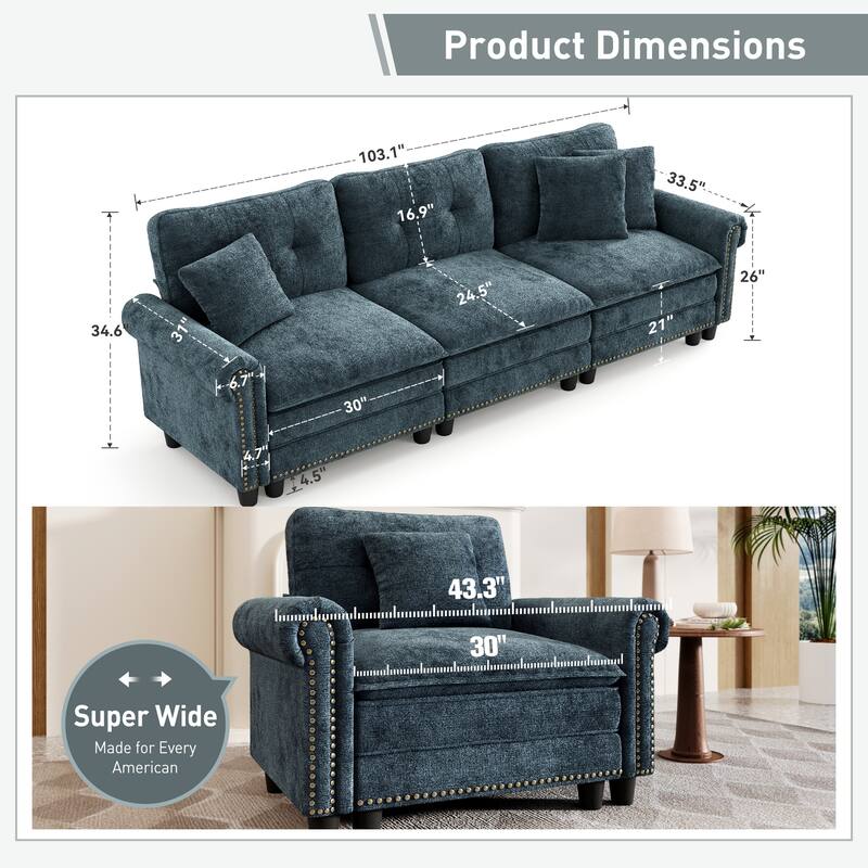 MAISON ARTS Mid-Century Modern Oversized Modular Sectional Couch Set with Ottoman, Cloud Sofa with Throw Pillows for Living Room