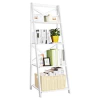 Shop Costway Versatile White 5 Tier Bookshelf Leaning Wall Shelf Ladder On Sale Overstock 17920316