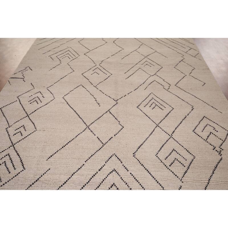 All-Over Ivory Moroccan Modern Area Rug Hand-Knotted Wool Carpet - 6'10"x 10'8"