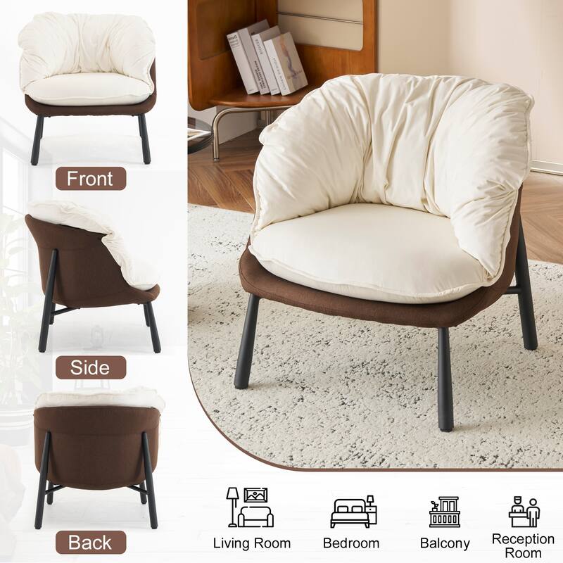 Modern Velvet Accent Chair with Wooden Frame and Black Metal Legs for Living Room or Lounge Seating - 27.4"L x 27"W x 29.1"H