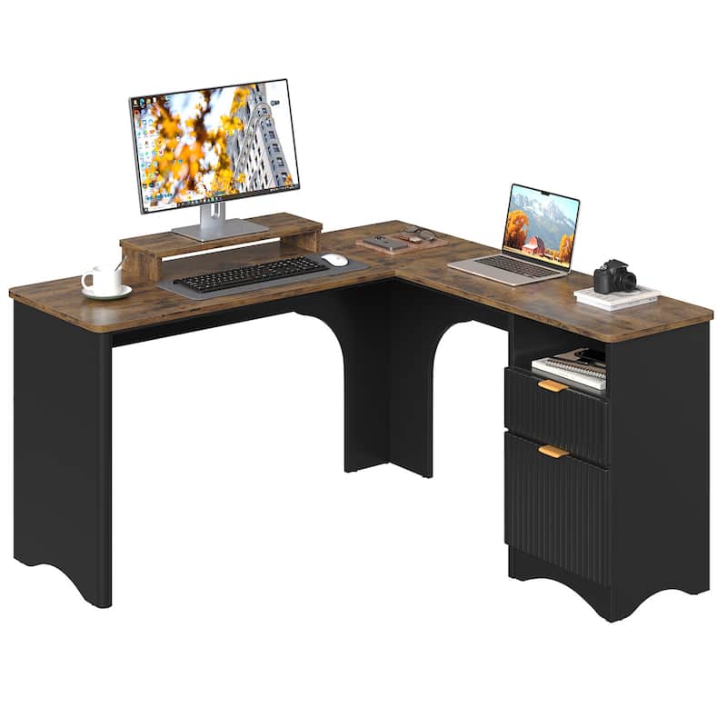 Bestier 56"W Modern L-Shaped Corner Computer Desk With Filing Drawer