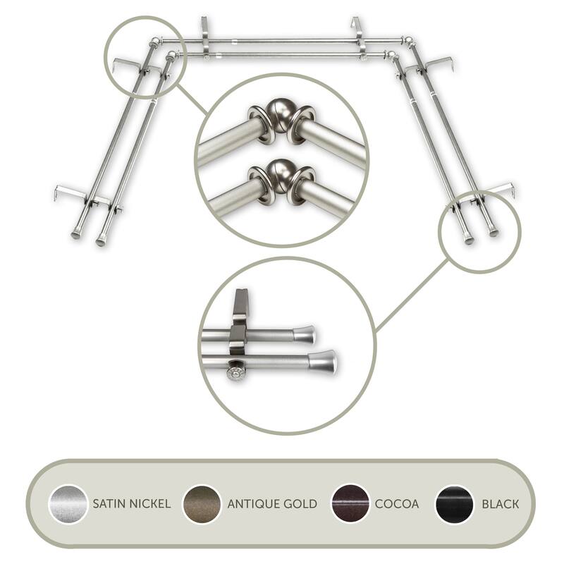Bay Window Curtain Rod - 5-8 ft Double Rod - Steel Drapery Rod - Elegant Home Decor - 120