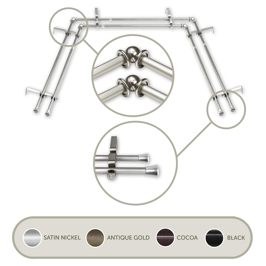 Bay Window Curtain Rod - 5-8 ft Double Rod - Steel Drapery Rod - Elegant Home Decor - 120