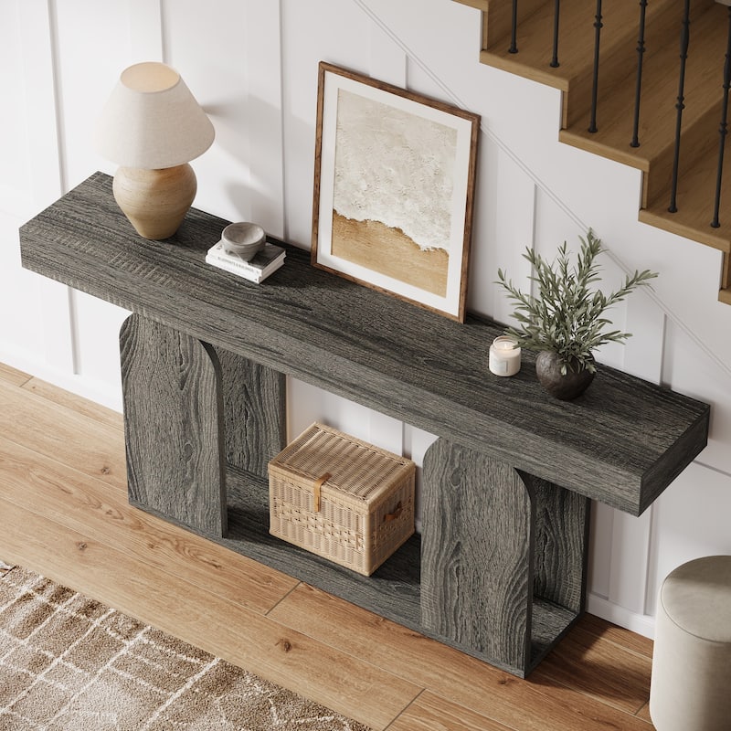 Long Wood Entryway Table, Storage Shelf Sofa Console Table, Living Room Hallway Foyer Behind Couch