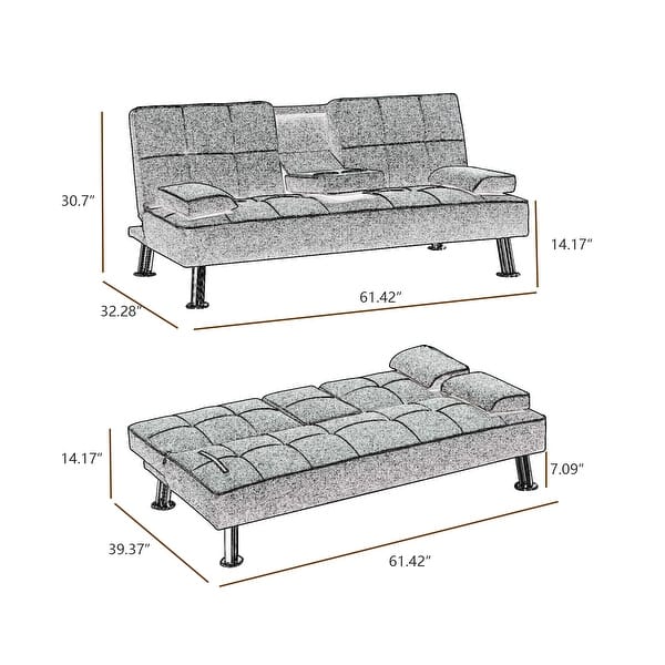 Modern Convertible Folding Futon Sofa Bed with 2 Cup Holders, Fabric ...