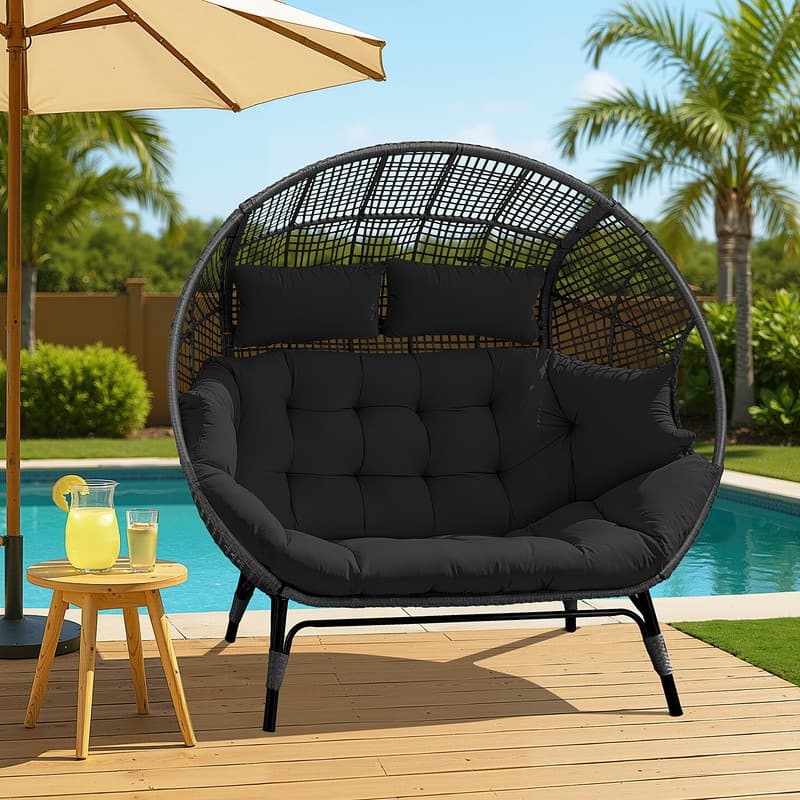FINCATI Outdoor Loveseat Wicker Egg Chair, 57.1 in Wide, 680-lb Capacity - 1 PC-Dark Grey