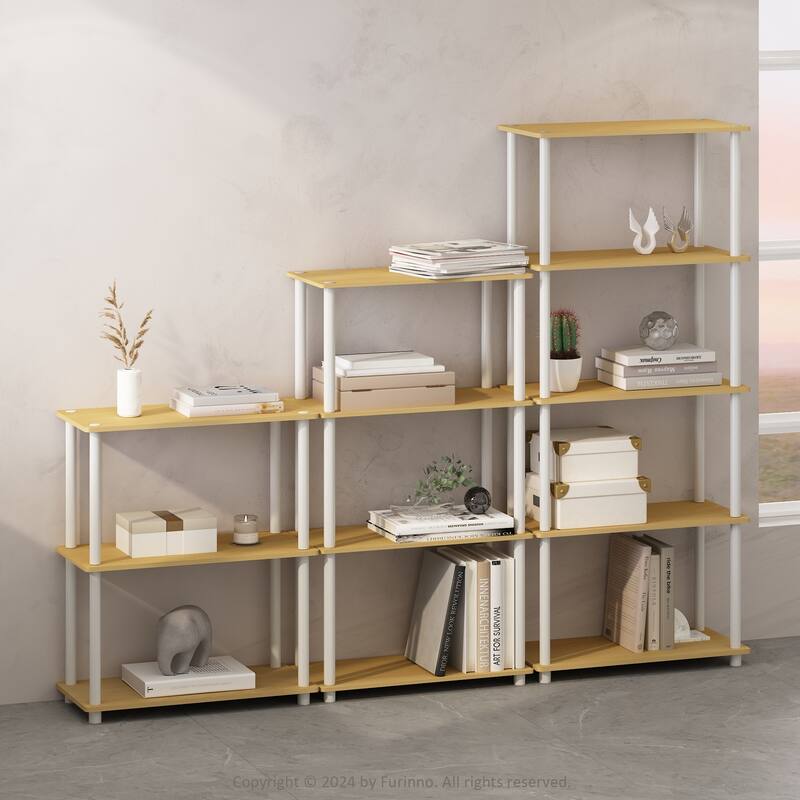 57.4 in. Tall Beech/White Wood 4-Shelf Bookcase