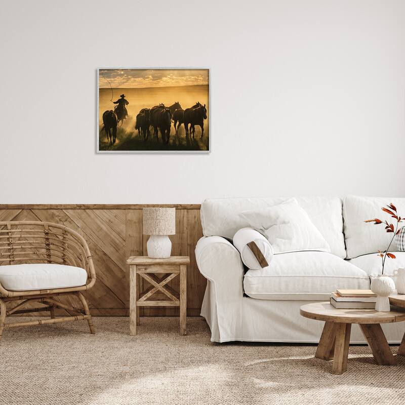 Stupell Cowboy & Horses at Sunset Framed Giclee Art Design by PBurchettePhoto