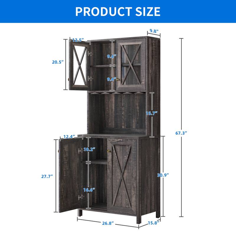 Moasis Coffee Bar Cabinet Kitchen Storage Cabinet with 2 Glass Doors & Wine Racks