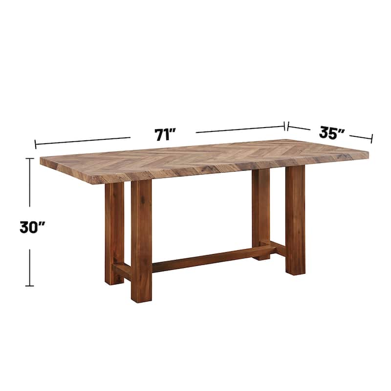 Rectangular Wooden Dining Table with Trestle Base in Brown Finish