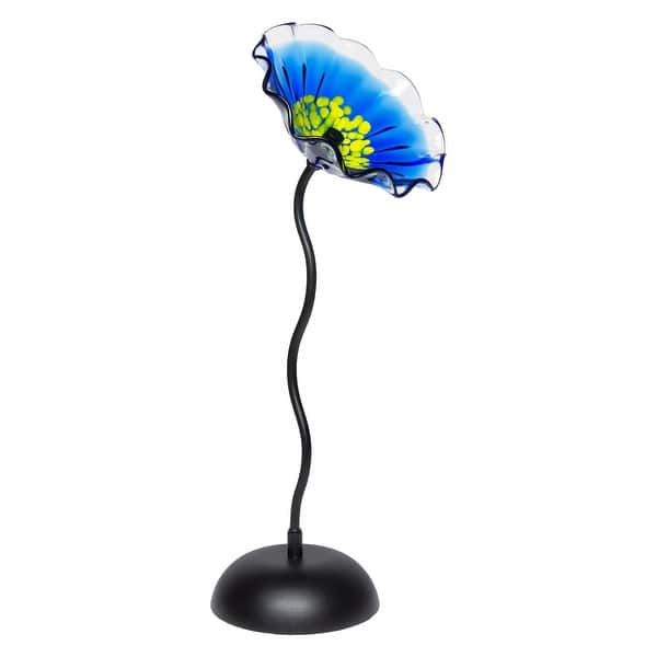 slide 2 of 5, Fiore Bloom 23 IN Tall Blue Flower Art Glass Sculpture with Metal Stand