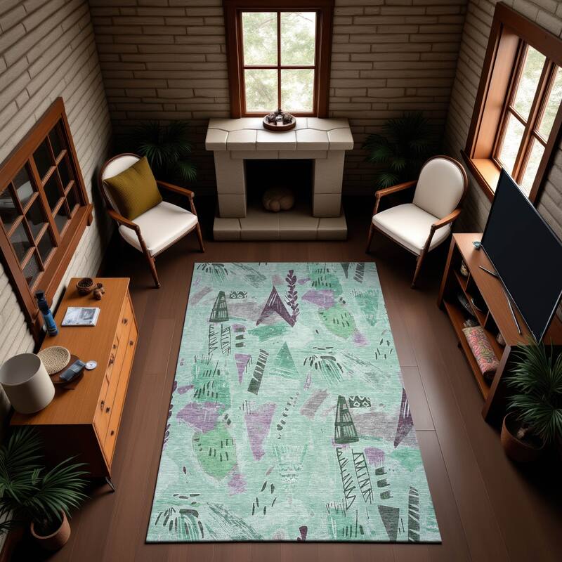 Premium Washable Super Soft Abstract Fragments Mayfield Rug - Seafoam - 3' x 5'