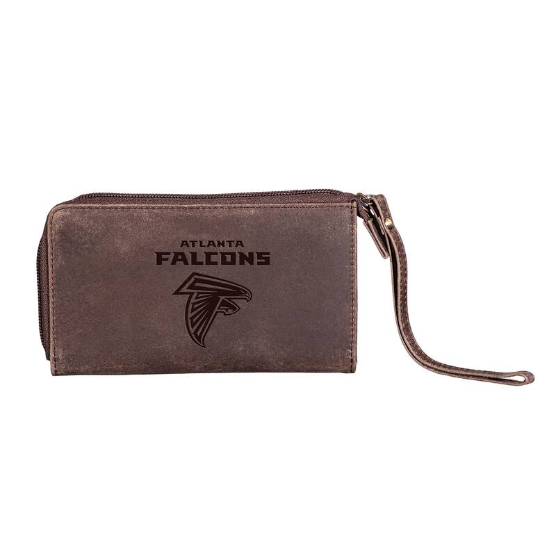 Brown Leather Cell Phone Wristlet Wallet, Atlanta Falcons - 4" x 7"