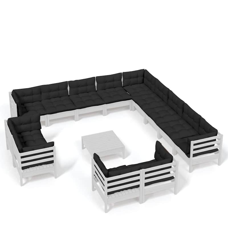 vidaXL Solid Pinewood Patio Lounge Set 14 Piece with Cushions Multi Colors