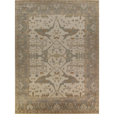 Earth Tone Oushak Indian Large Rug Hand-Knotted Wool Carpet - 12'2" x 14'10"