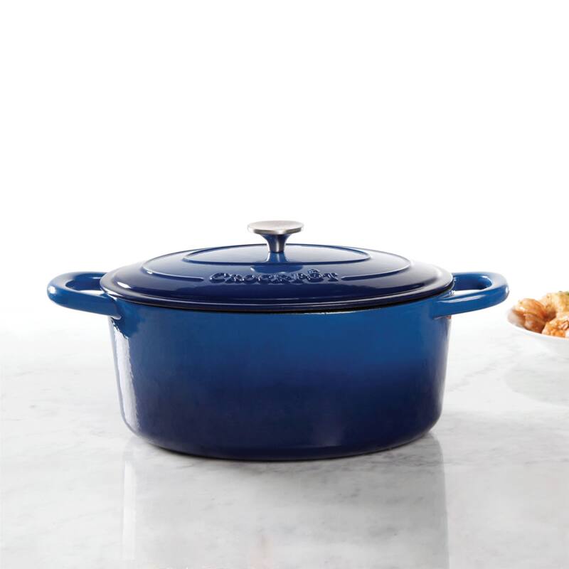 Craftsman 7 Quart Dual Handle Cast Iron Oval Dutch Oven in Deep Blue