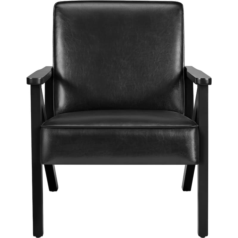 Yaheetech Faux Leather Accent Chair with Wood Legs for Living Room