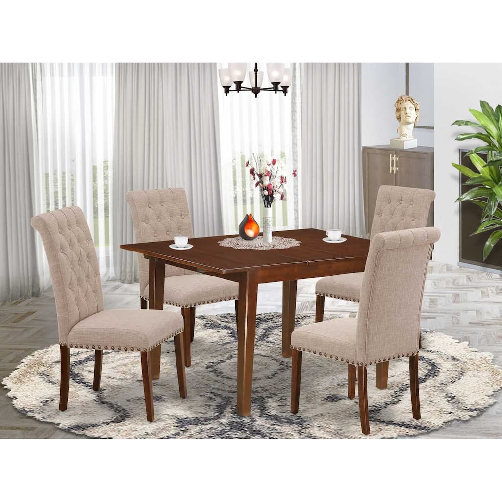 HomeStock 5-Pc Mahogany Finish Solid Wood Top - Rectangular Dining Room Set with Butterfly Leaf - Seats 4