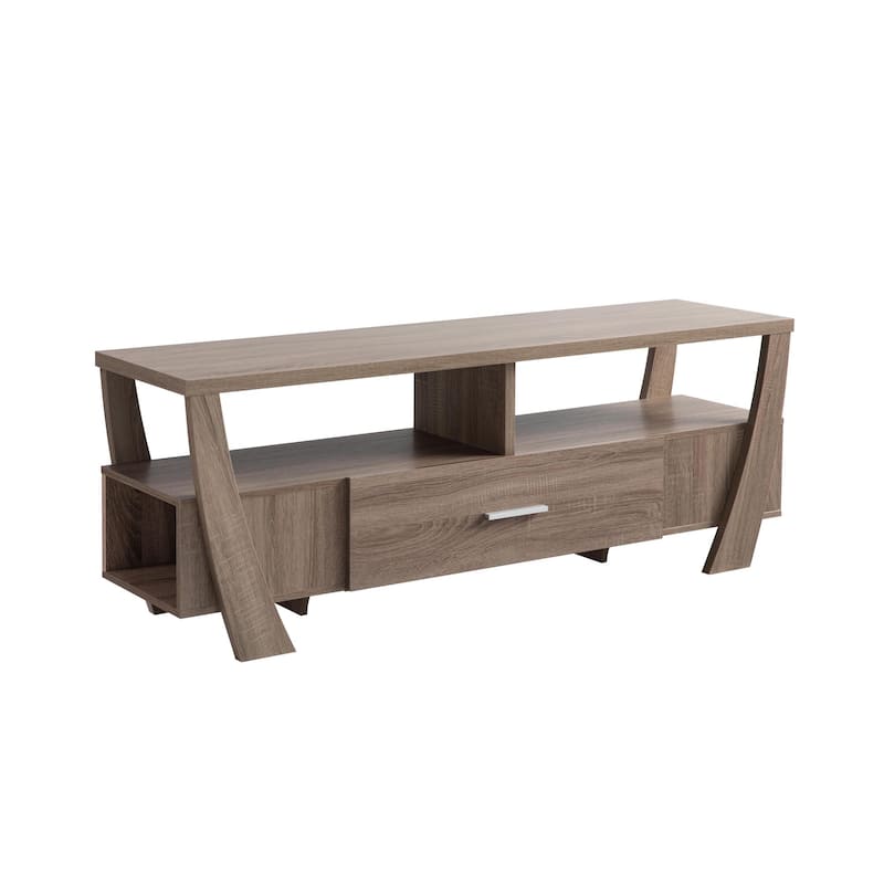 Modern TV Stand with 2 Open Shelves and 2 Side Shelves - Dark Taupe