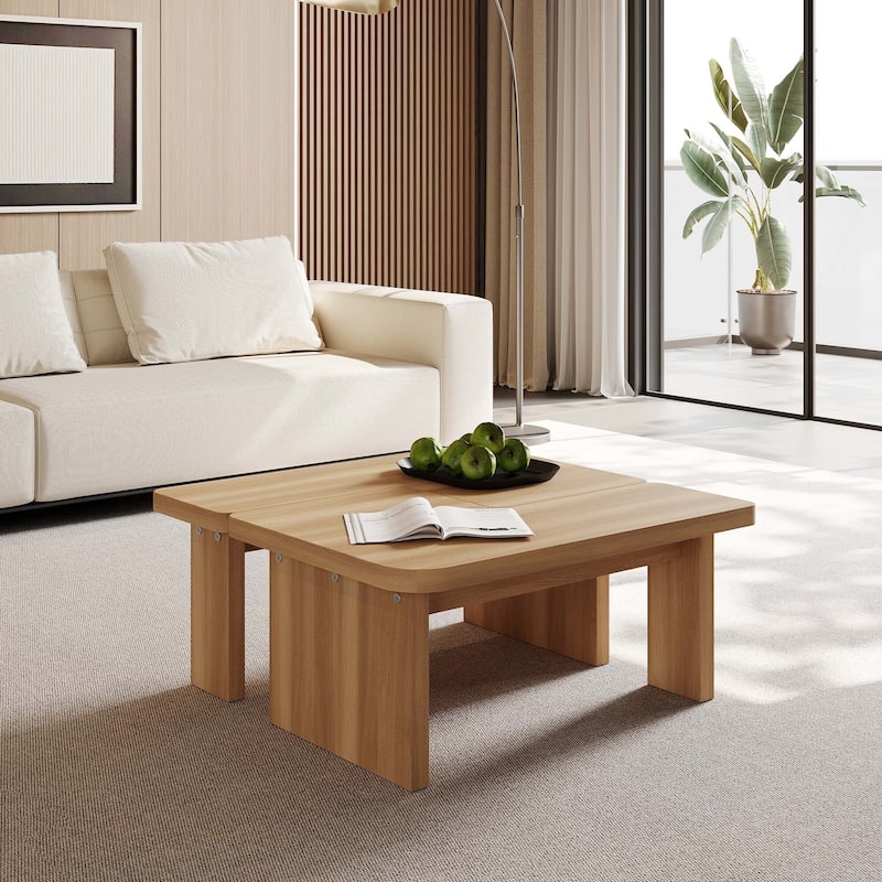 Modern Wood Coffee table, Mid Century Wood Side Table for Living Room, 2 Pieces