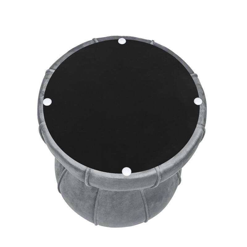 Adeco Modern Velvet Round Ottoman With Gold Metal Band