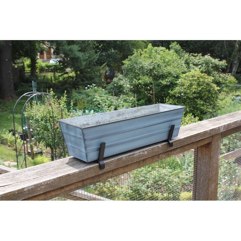 Achla Designs Small Galvanized Steel Flower Box Planter With Brackets for 2 x 6 Railings, 22 Inch Wide