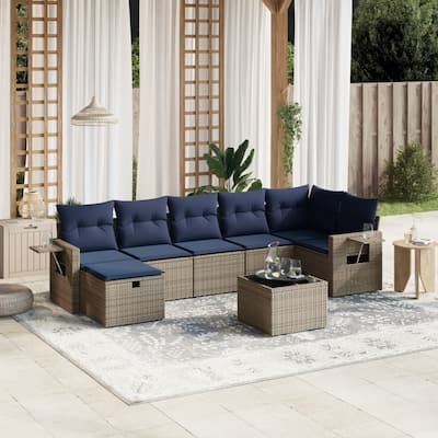 vidaXL Patio Sofa Set with Cushions Outdoor Conversation Furniture Poly Rattan - 24.4" x 24.4" x 27.2"