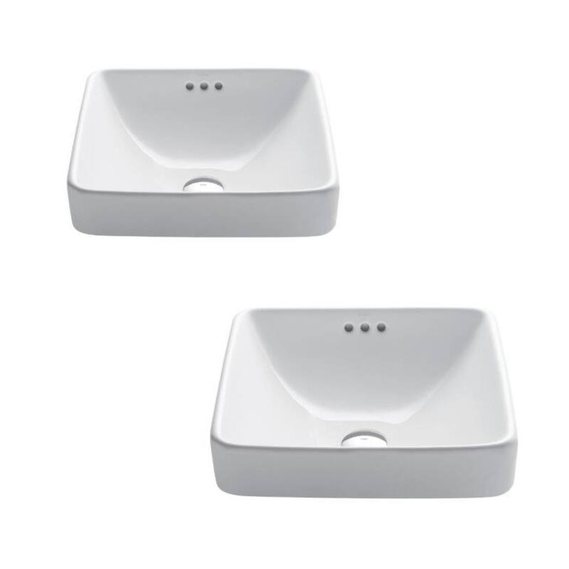 Kraus Pack of (2) Elavo 16-1/4" Square Ceramic Vessel Bathroom Sinks - White