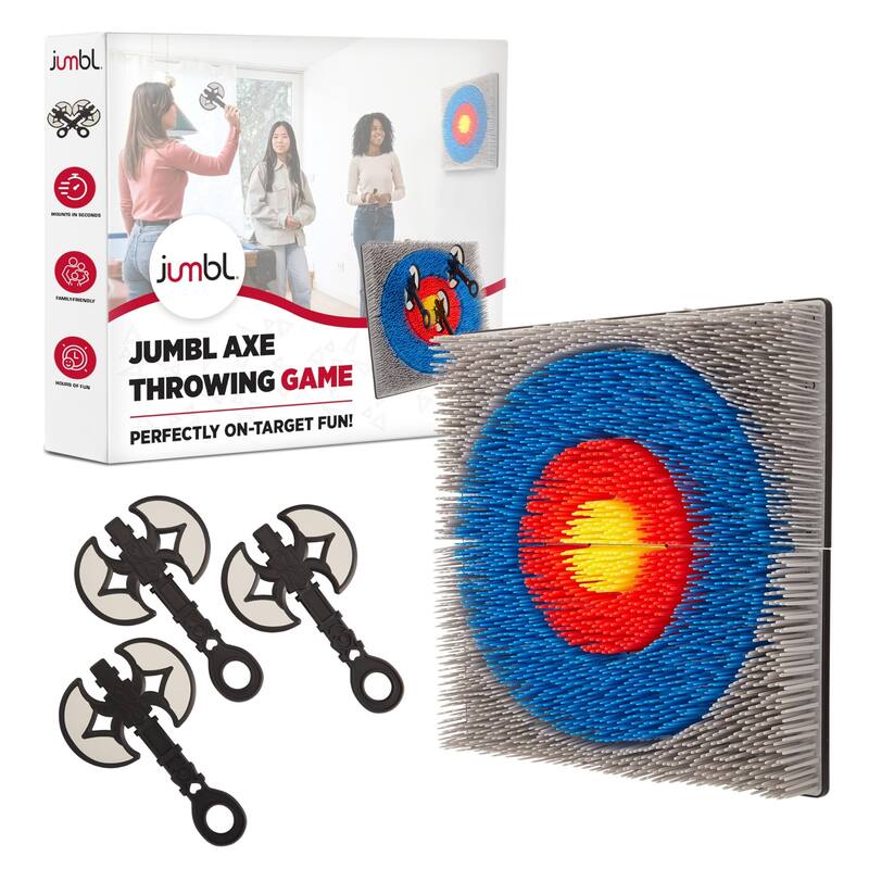 Jumbl Wall-Mounted Foam Axe Throwing Game with Bristle Target & Mount Kit - Multicolor