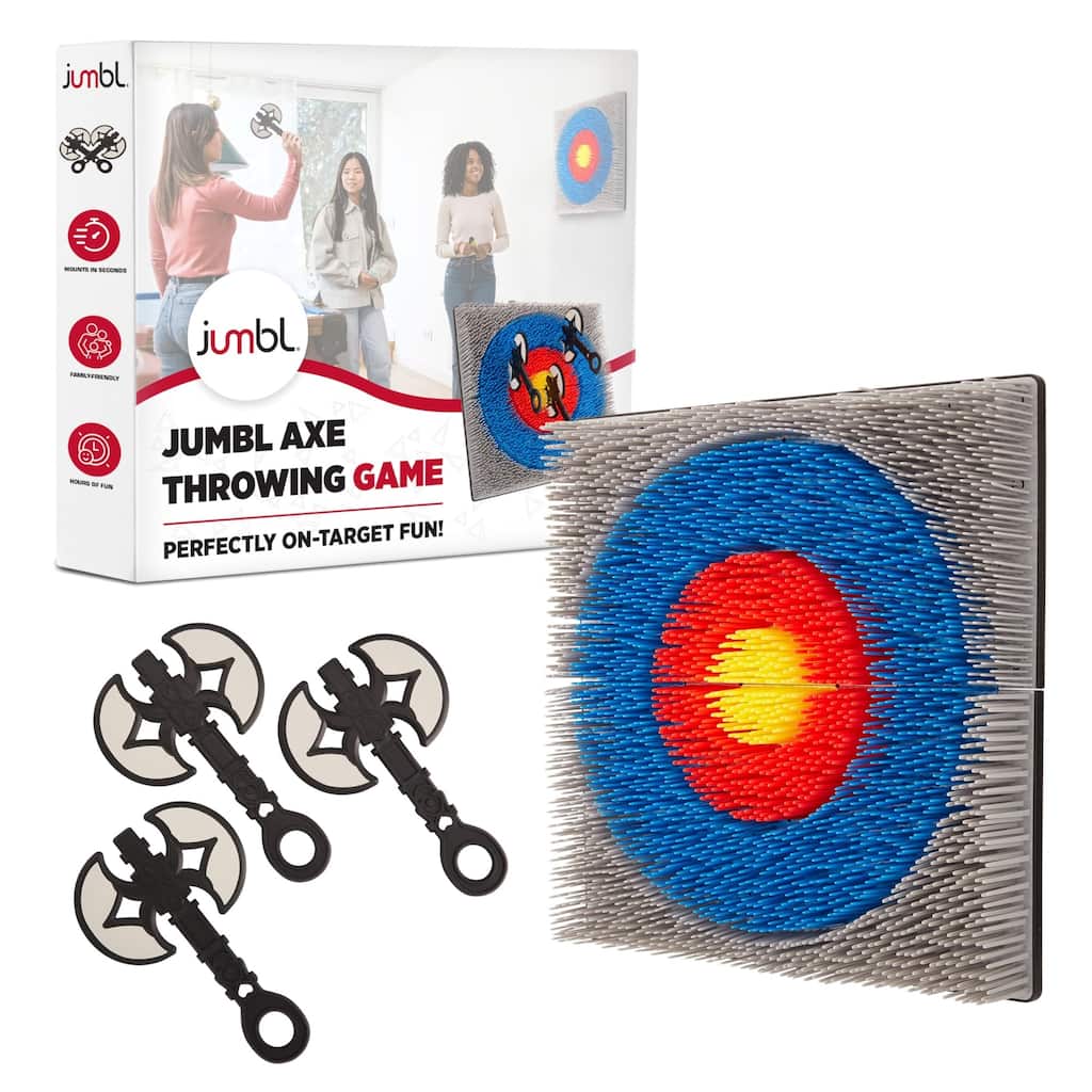 Jumbl Wall-Mounted Foam Axe Throwing Game with Bristle Target & Mount Kit - Multicolor