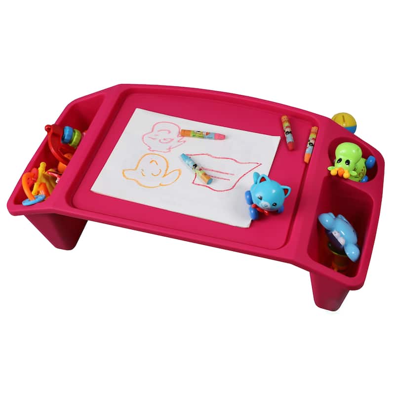 Portable Kids Lap Desk Tray, Activity Table With 3 Compartments for Art, Coloring, Writing, Eating, And Road Trips - Set of 12 Pink