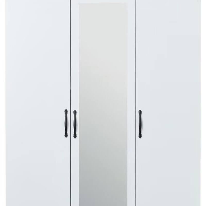HomeRoots 74" White Mirrored Three Door Three Drawer Combo Dresser