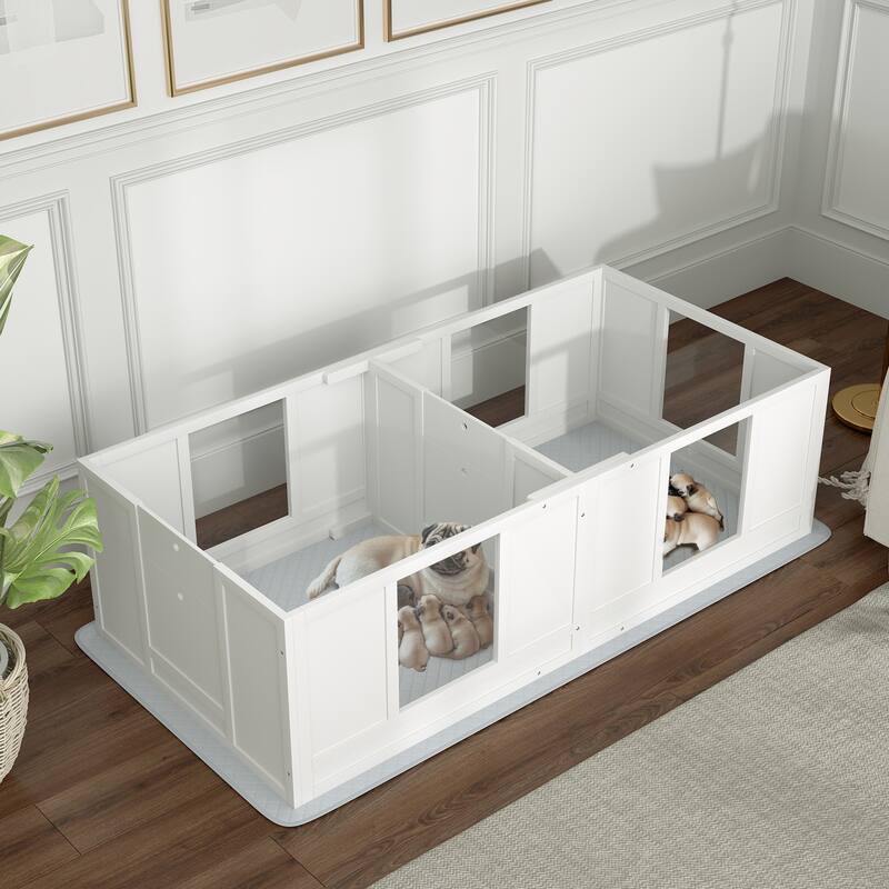 PawHut Whelping Box for Dogs with Waterproof Whelping Pad, Dog Whelping Pen with Clear Panels, Adjustable Entrance - White