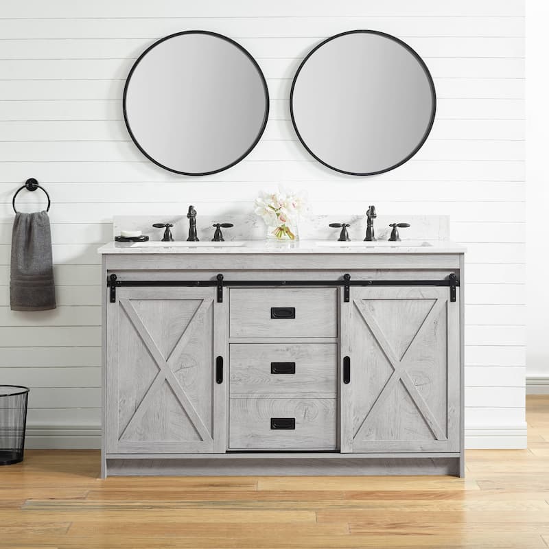 Sudio Design Bathroom Vanity Rafter Collection - 54" Double Sink - White Wash