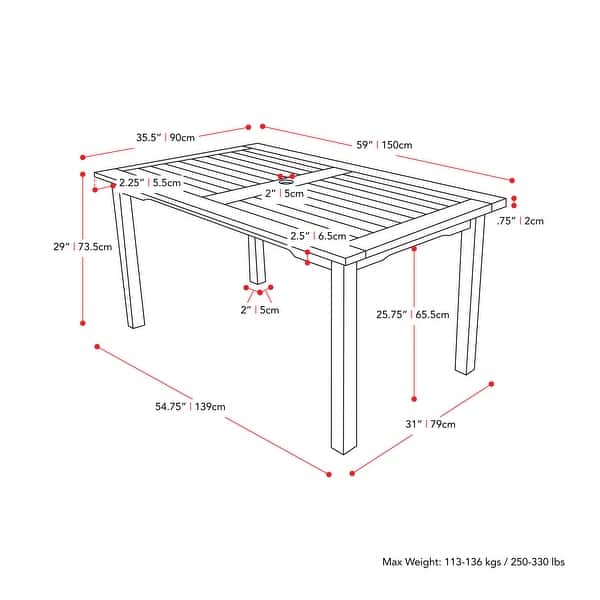dimension image slide 0 of 3, CorLiving Miramar Natural Hardwood Outdoor Dining Set, 5pc